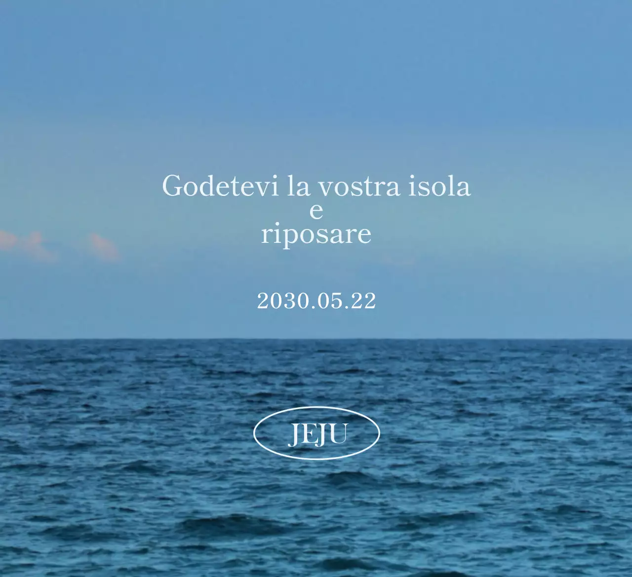 Progettare un prodotto turistico testuale emozionale con una foto dell'oceano calmante ed emotiva come sfondo