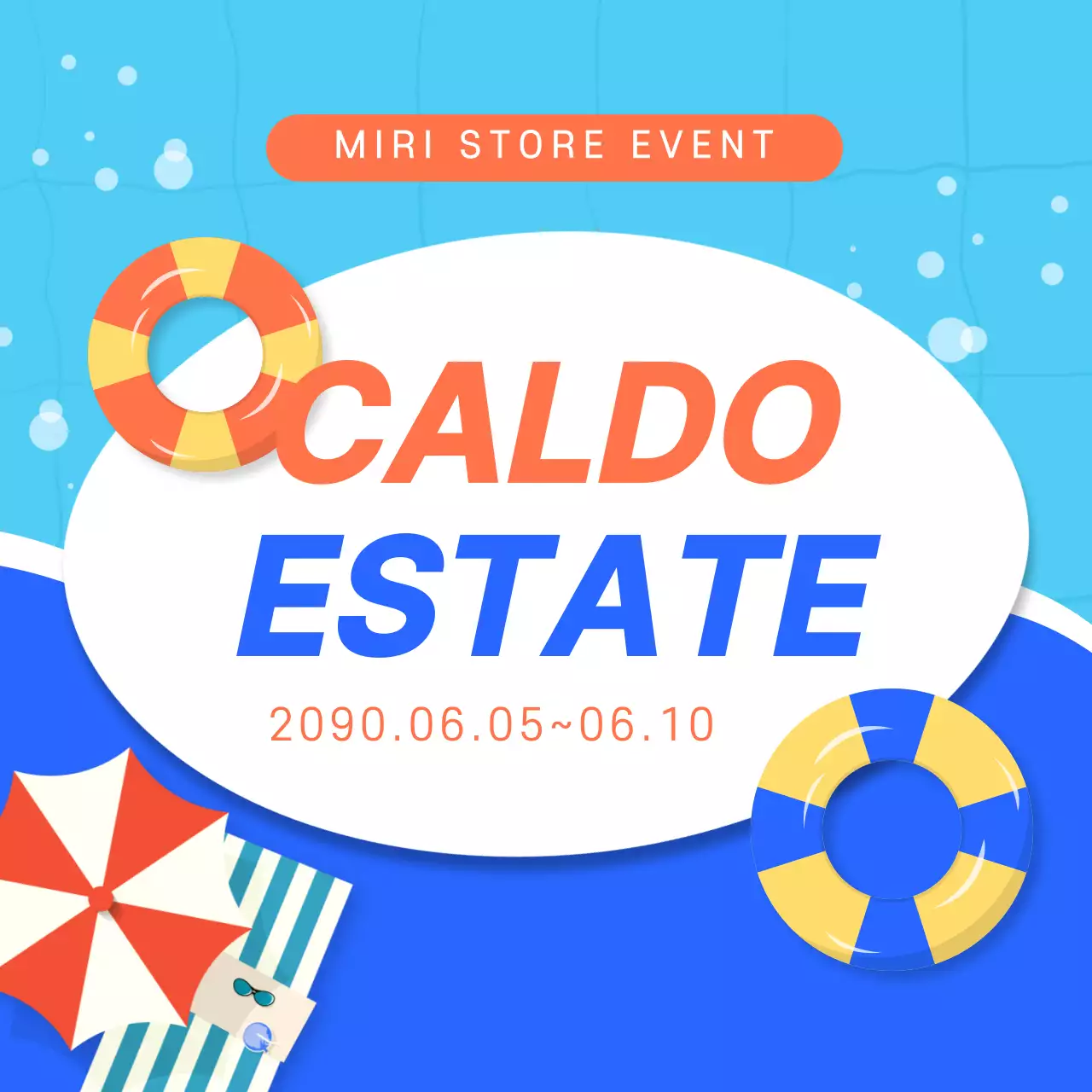 Miniature di eventi estivi con accenti blu e arancioni