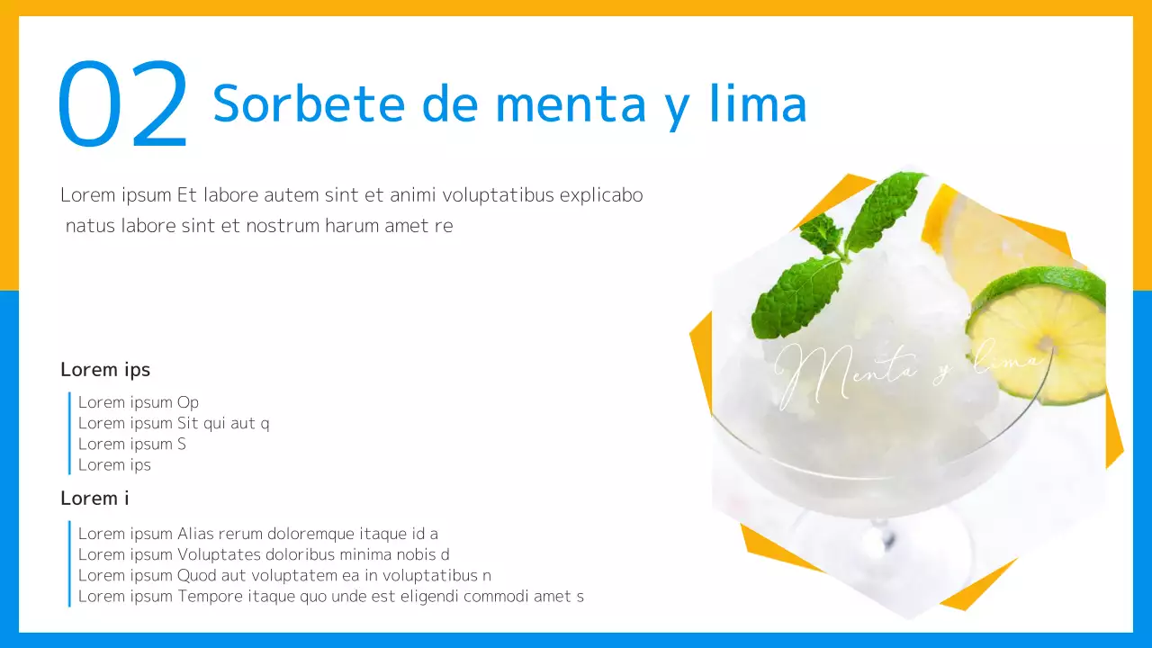 Una refrescante receta de postre veraniego en amarillo y azul claro