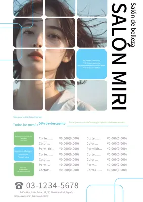 Anuncio de peluquería sencillo y moderno en blanco y azul