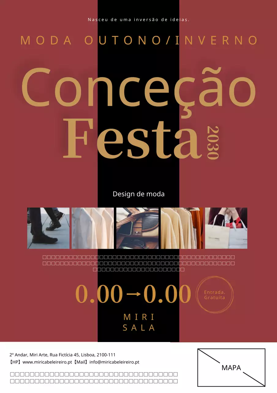 Anúncio de evento com design clássico em vermelho e preto