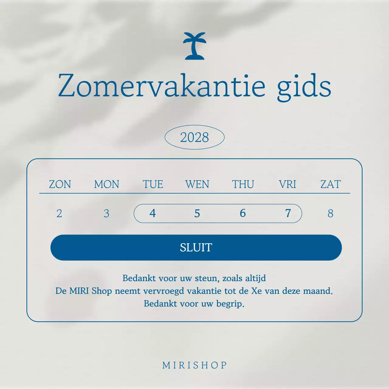 Een eenvoudige zomervakantieaankondiging in marineblauw