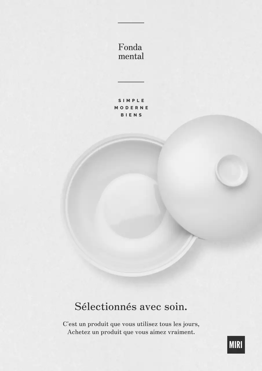 Publicité pour des produits de cuisine simples, gris et blancs.