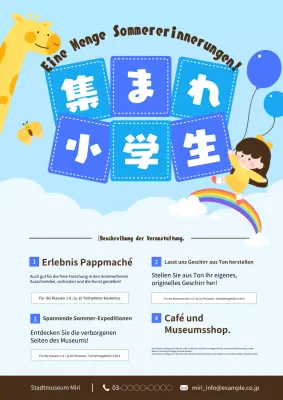 Ein bezaubernder hellblauer und blauer Sommerferien-Flyer für Kinderaktivitäten!