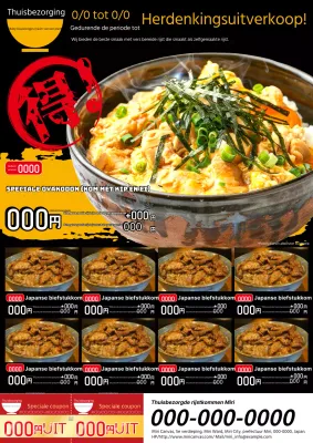 Een basis zwart met rode rijstkom bezorgadvertentie