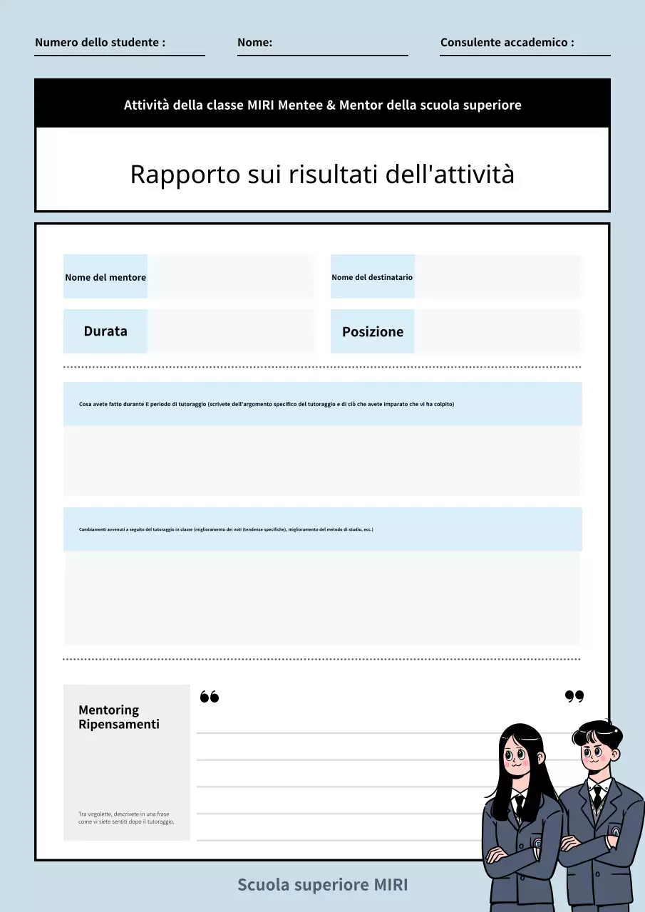 Semplice scheda di attività della classe di scuola superiore di colore azzurro e bianco piani di lezione