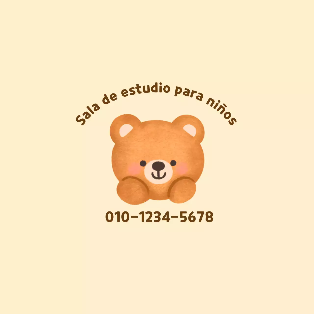 Ilustración de osito amarillo y marrón para promoción de sala de estudio