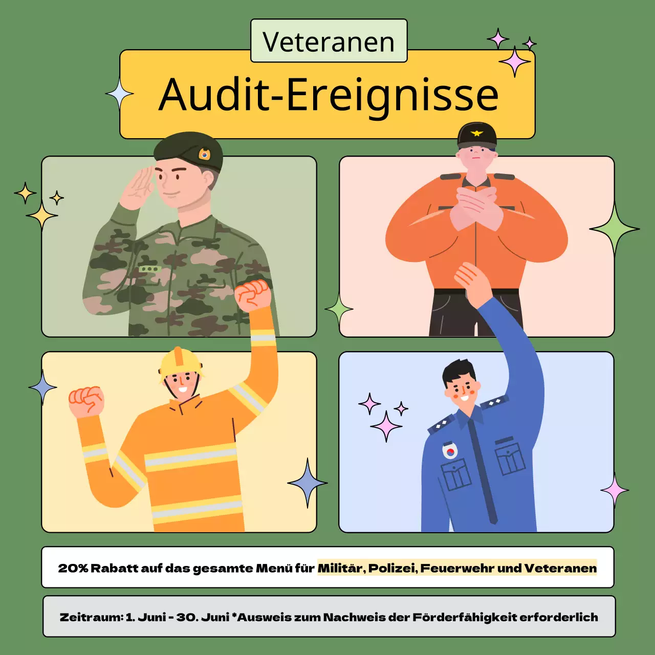 Ankündigung einer khaki- und kitschigen Veranstaltung zum Tag der Veteranen