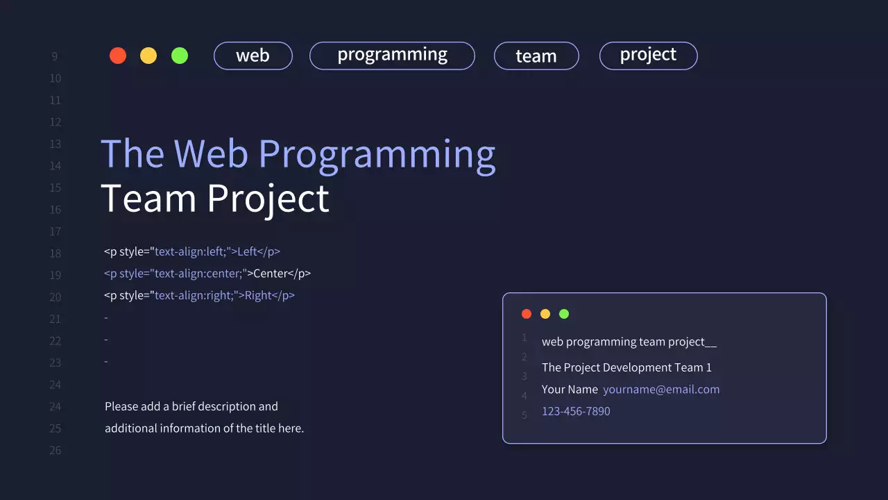 A simple development team project proposal in navy blue