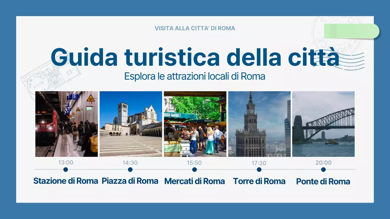 Una moderna guida turistica della città in blu chiaro e blu navy