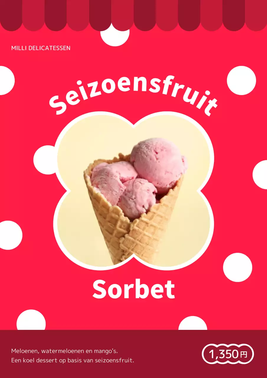 Rood en wit kitscherig zomerseizoen dessert reclame