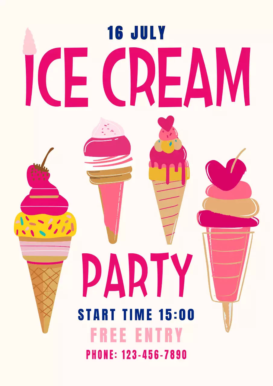 Pink Retro Ice Cream Event Poster