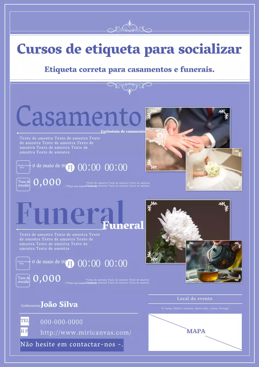 Anúncio do curso de boas maneiras clássico e limpo em lilás e lavanda