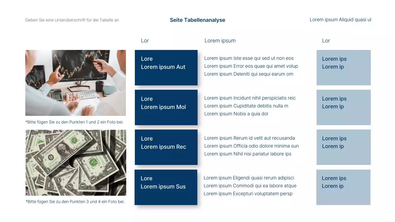 Einfacher Umsatz- und Leistungsbericht für Unternehmen in Blau und Weiß