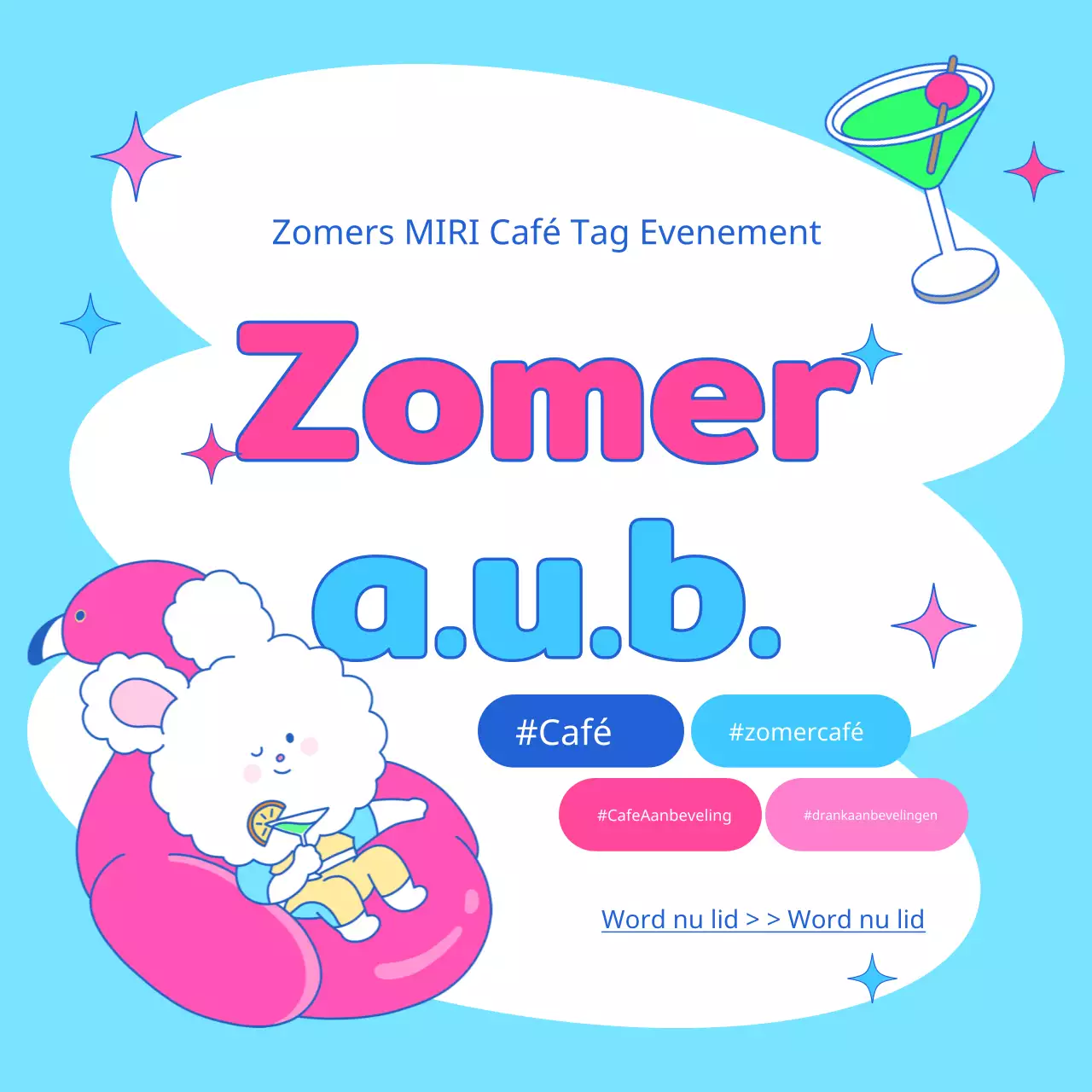 Pop-art advertentie voor zomerevenement in chartreuse en lichtblauw