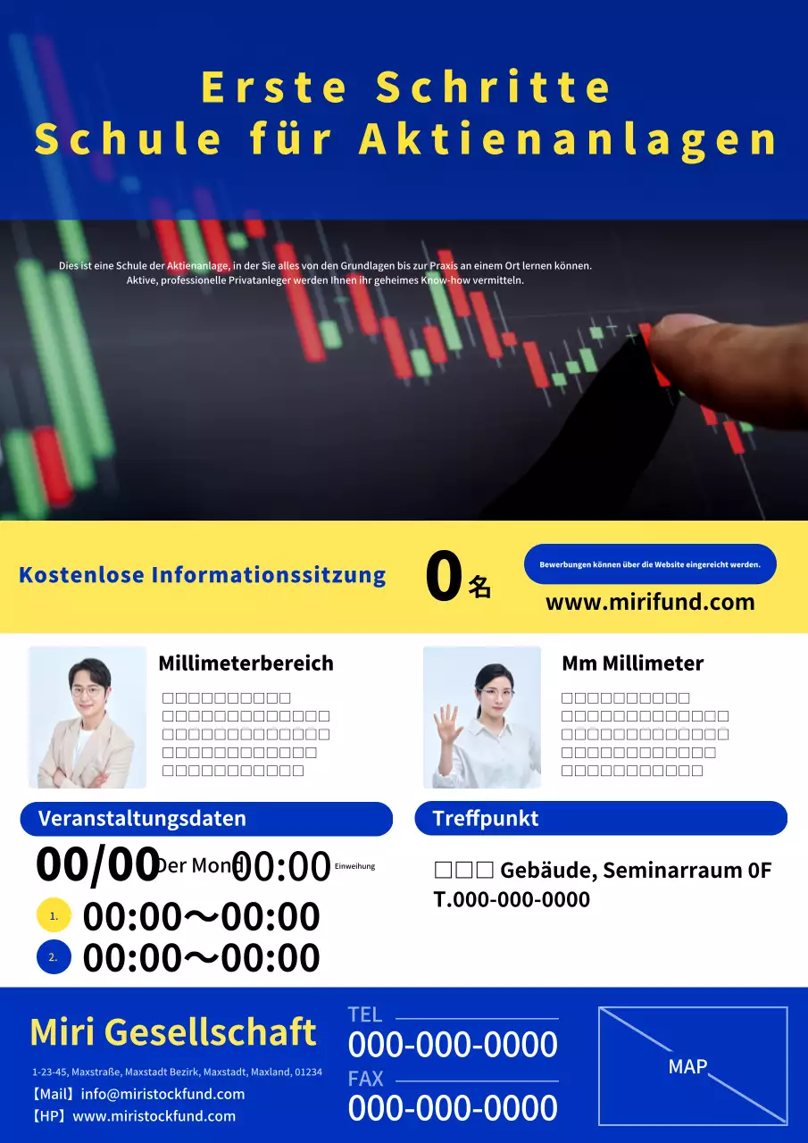 Einfache Schulanzeige für Aktieninvestitionen in Blau und Grau