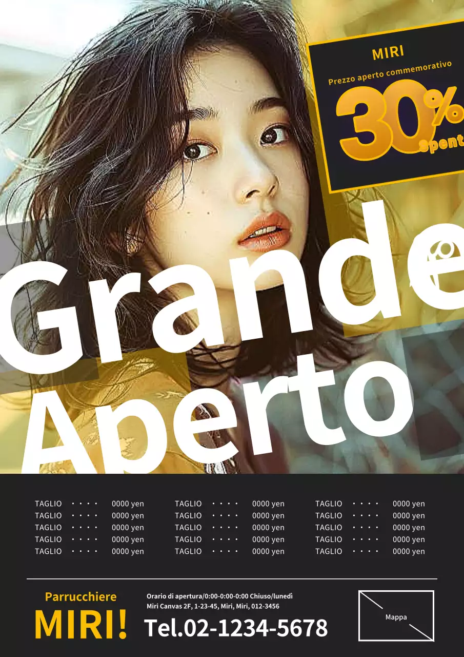 Giallo e nero moderna pubblicità geometrica parrucchiere