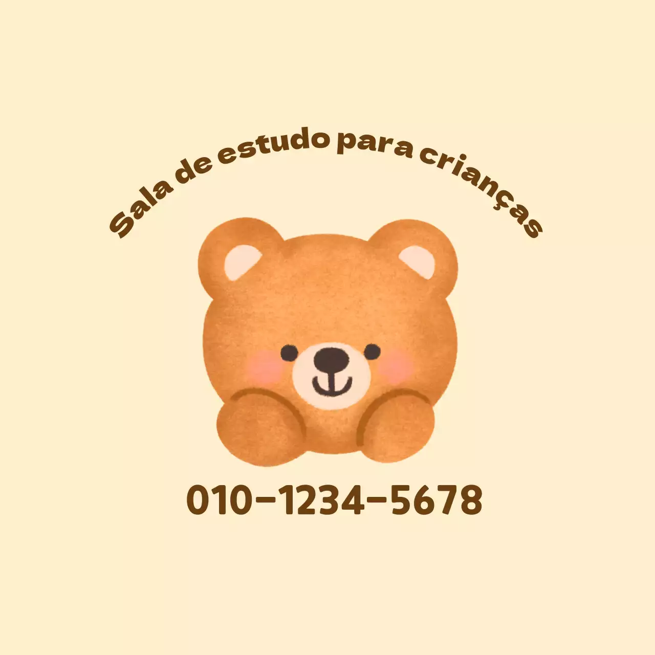 Ilustração de um ursinho de peluche amarelo e castanho para promoção de uma sala de estudo