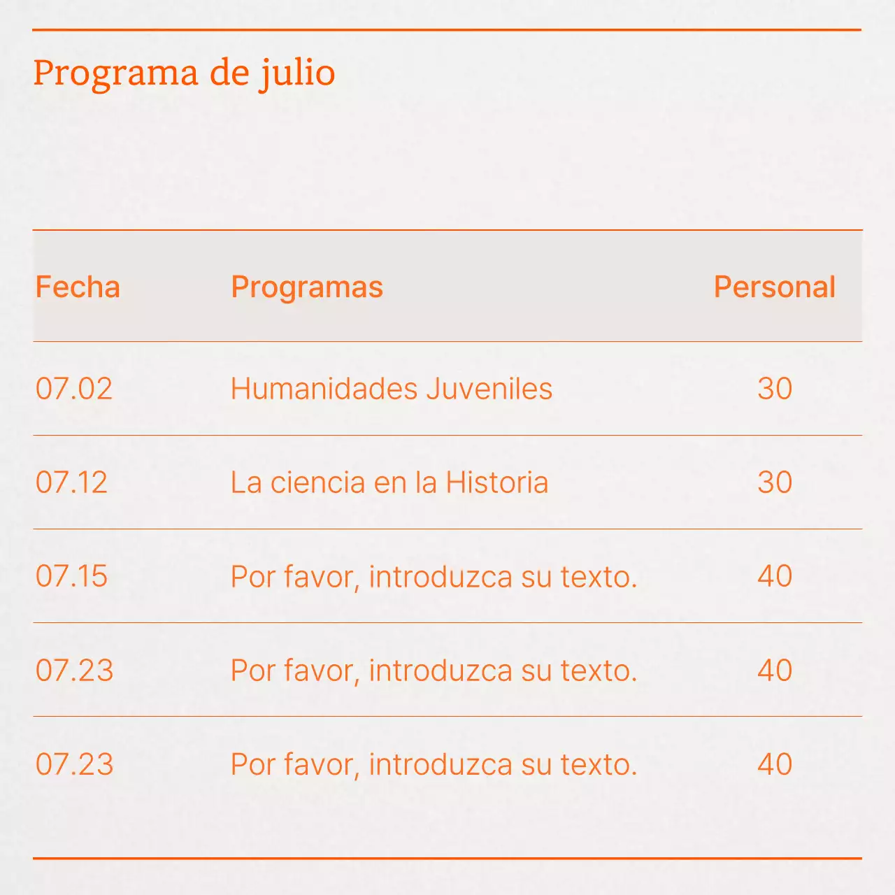 Un simple anuncio naranja para una conferencia sobre humanidades para jóvenes.