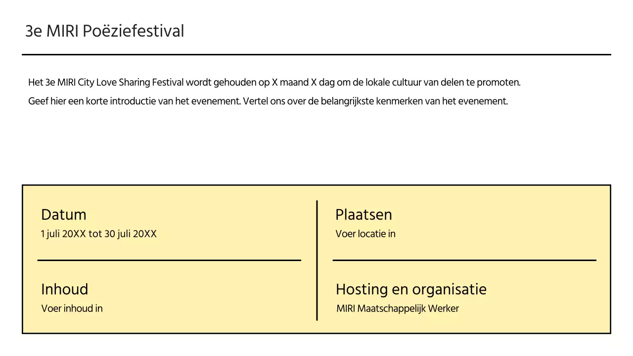 Voorstel voor sponsoring van een plaatselijk festival in geel