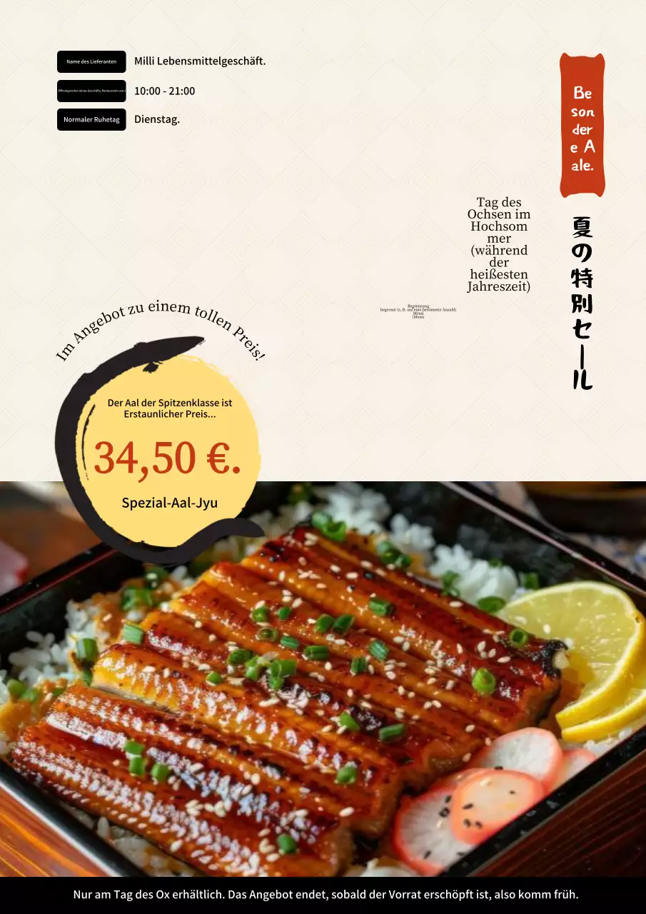 Beige und brauner traditioneller Bokken-Aal begrenztes Menümagazin