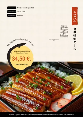 Beige und brauner traditioneller Bokken-Aal begrenztes Menümagazin