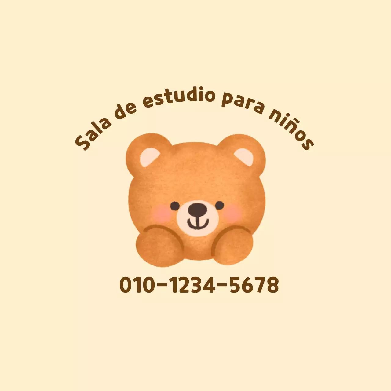 Ilustración de osito amarillo y marrón para promoción de sala de estudio