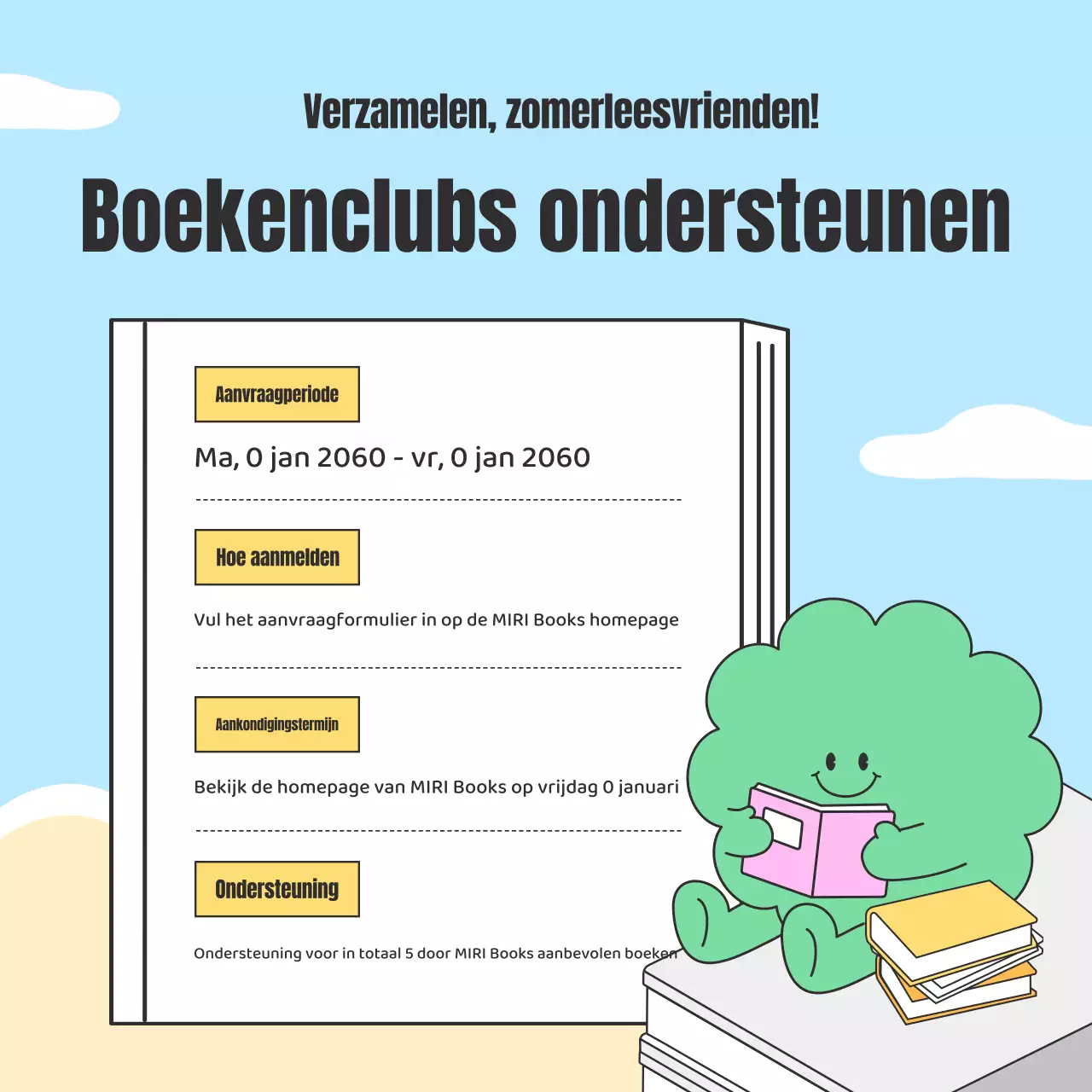 Promoot een gezellige zomerleesgroep in lichtblauw en beige