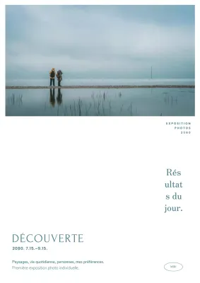 Publicité simple de l'exposition en bleu clair.