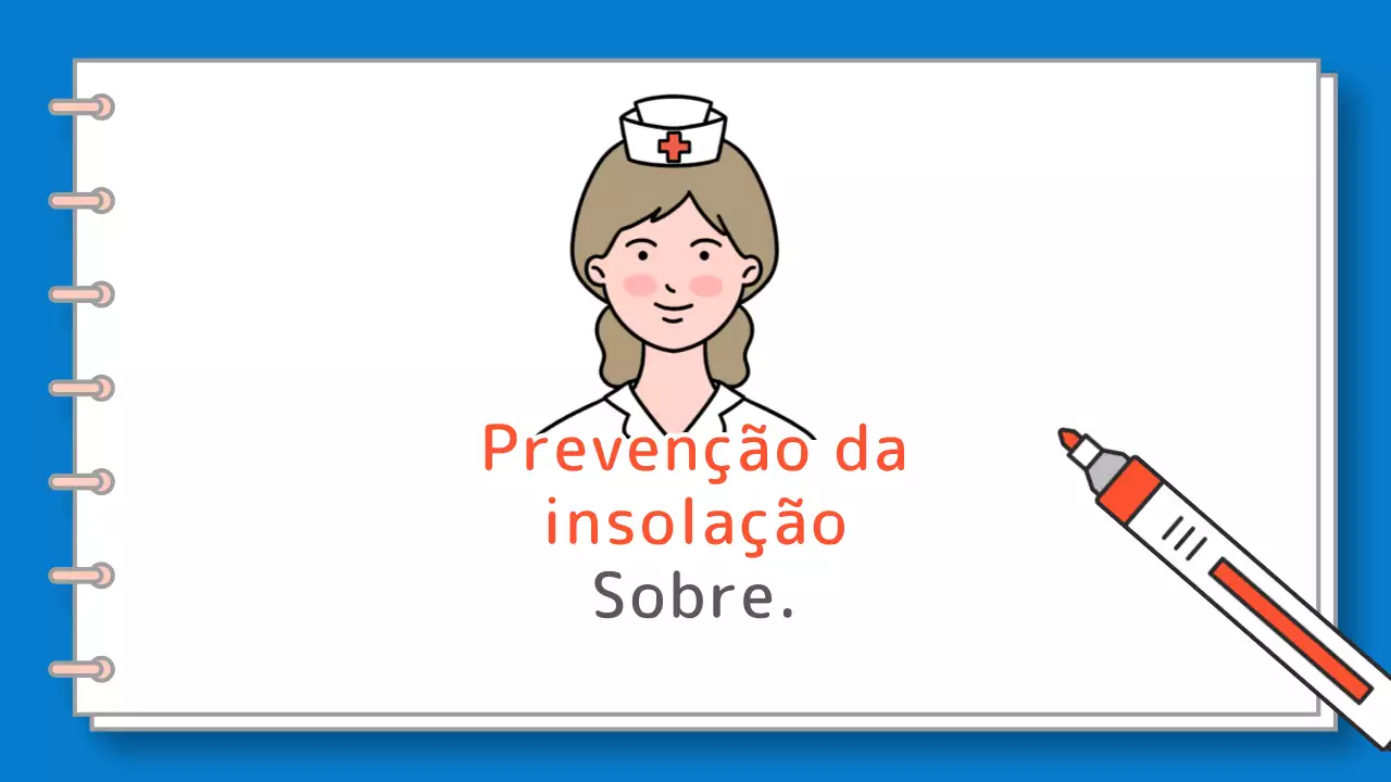 Um guia simples, a azul e branco, sobre os sintomas e o tratamento da insolação.