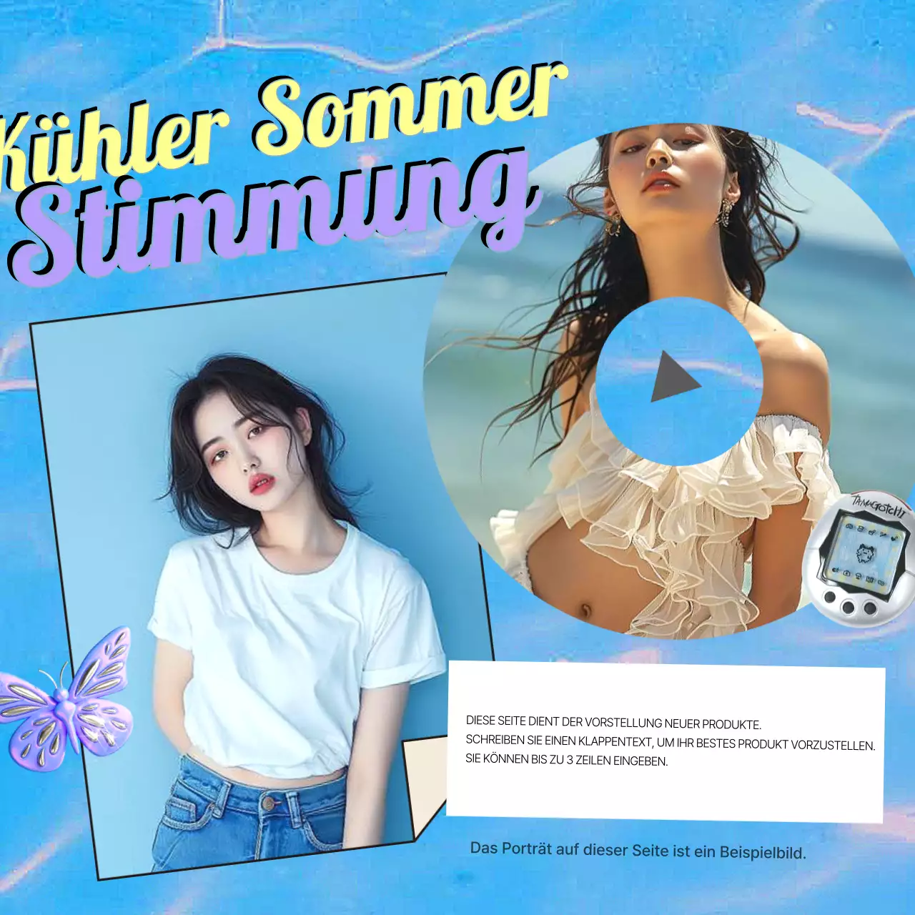 Kitschige Pfosten mit Y2K-Branding in Hellblau