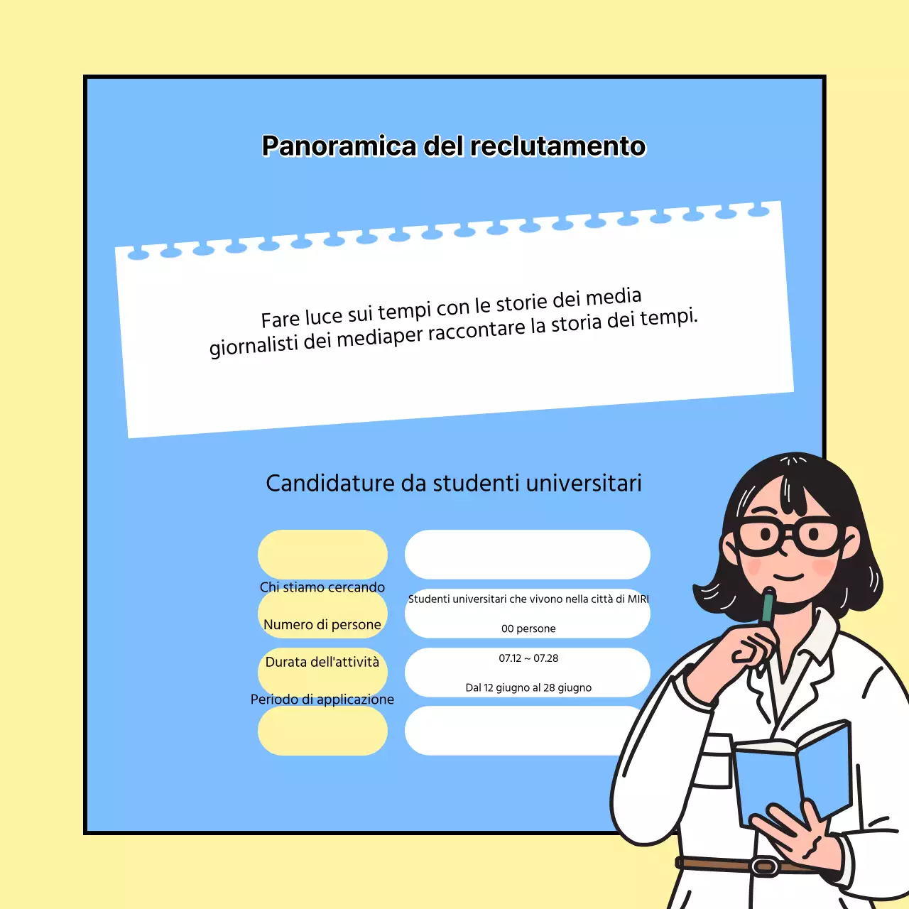Promuovere il reclutamento di una squadra di giornalismo universitario giallo e azzurro