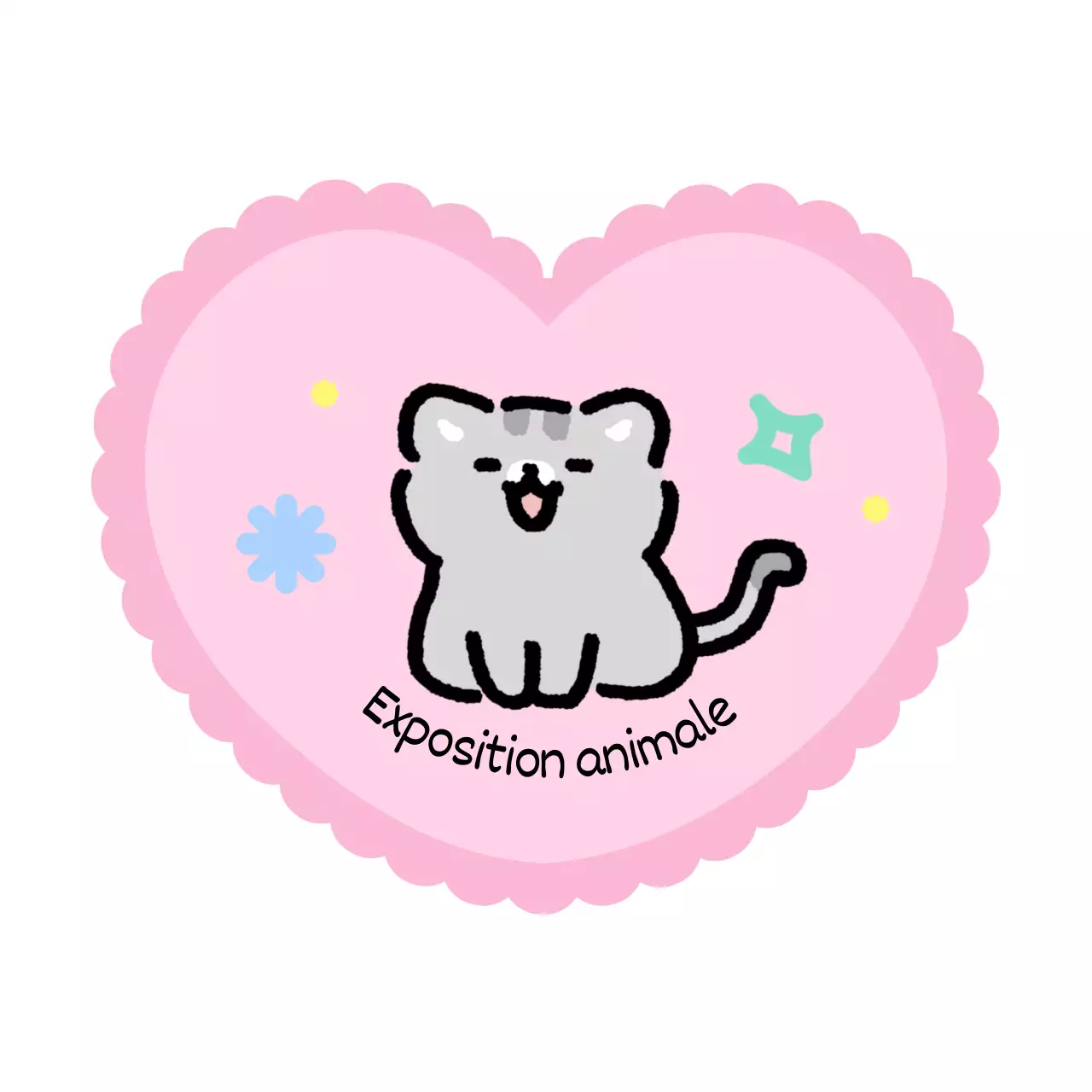 Articles d'exposition mignons avec des chiens, des chats et des gribouillis en forme de cœur