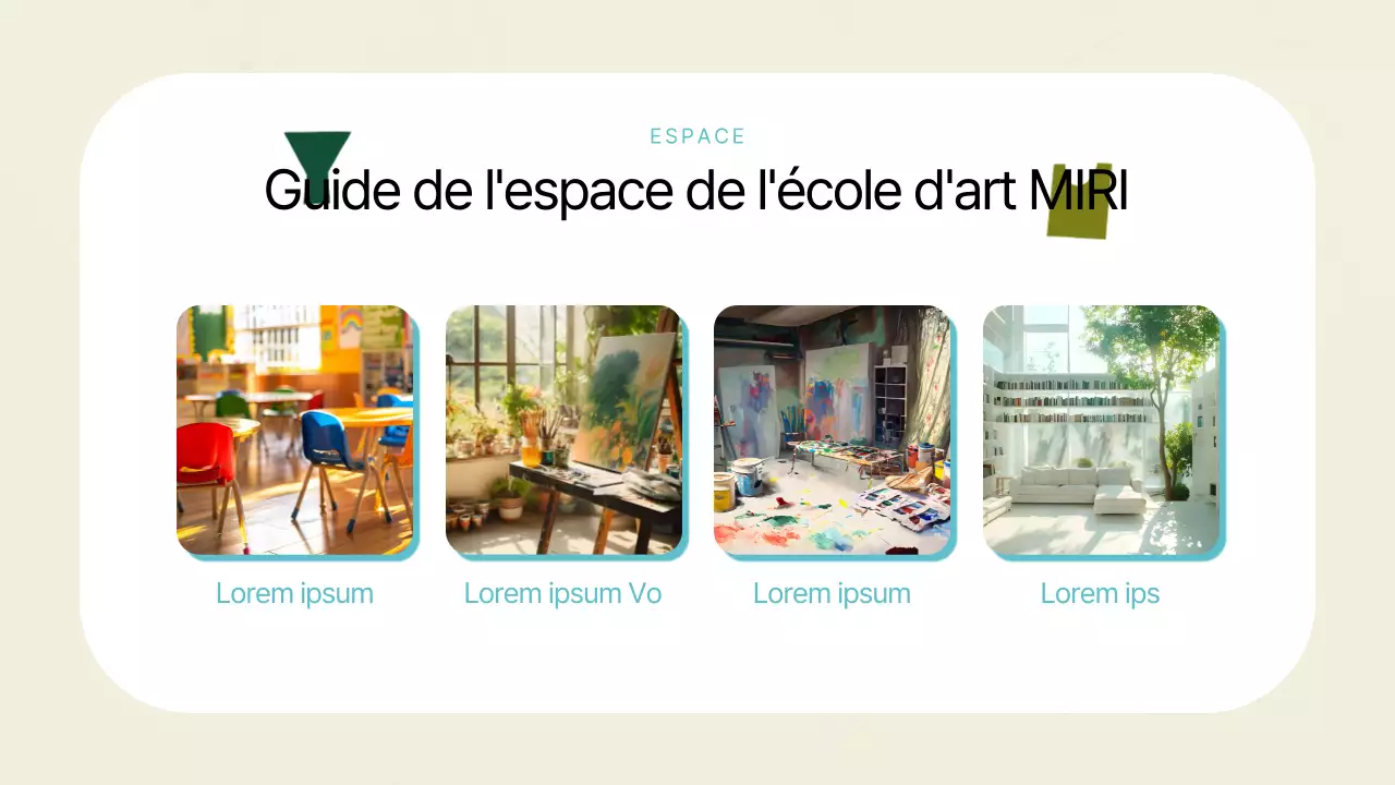 Un prospectus d'école d'art de style géométrique en ivoire et menthe.