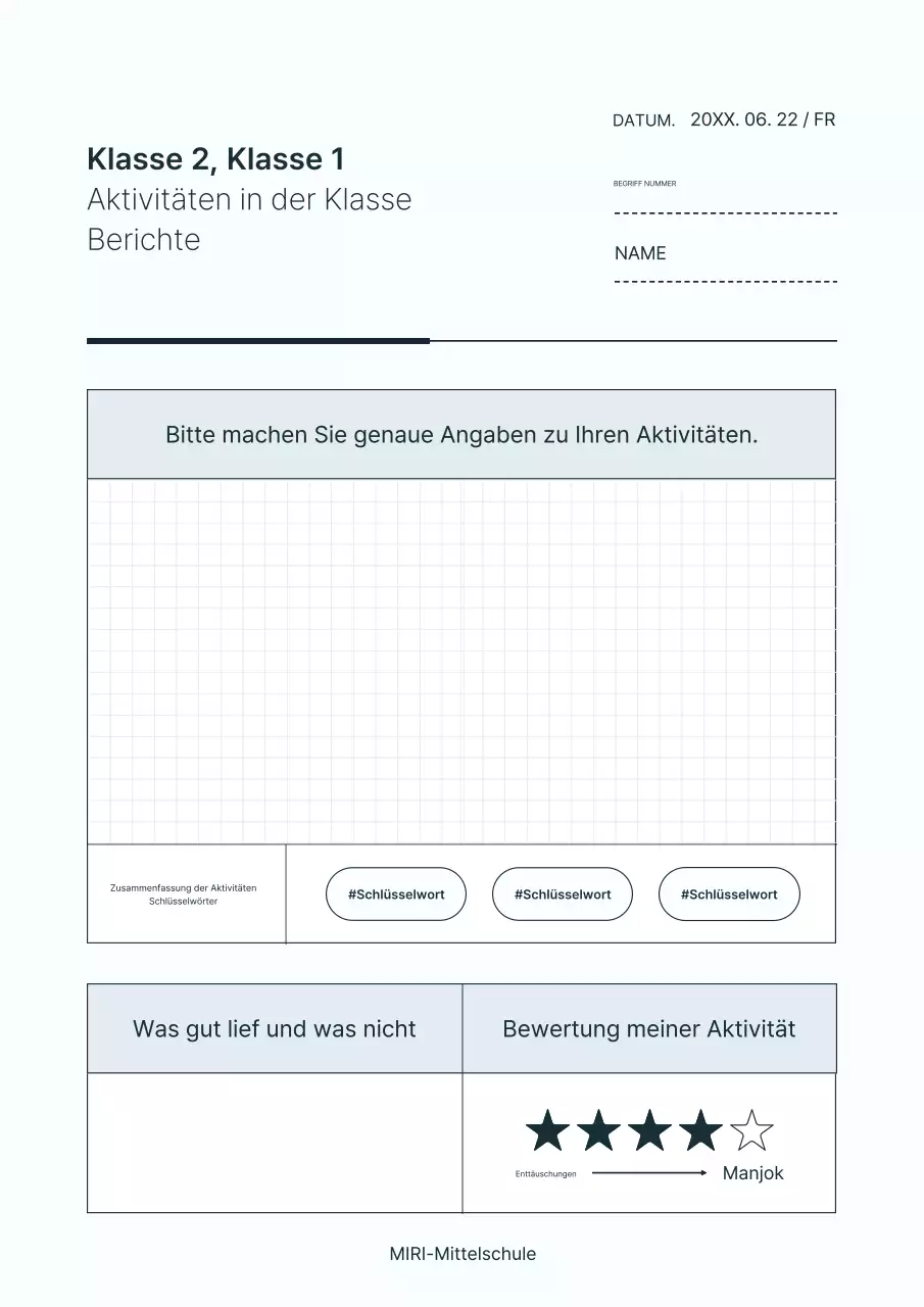 Ein einfaches hellblau-weißes Klassenmerkmal - Tätigkeitsbericht