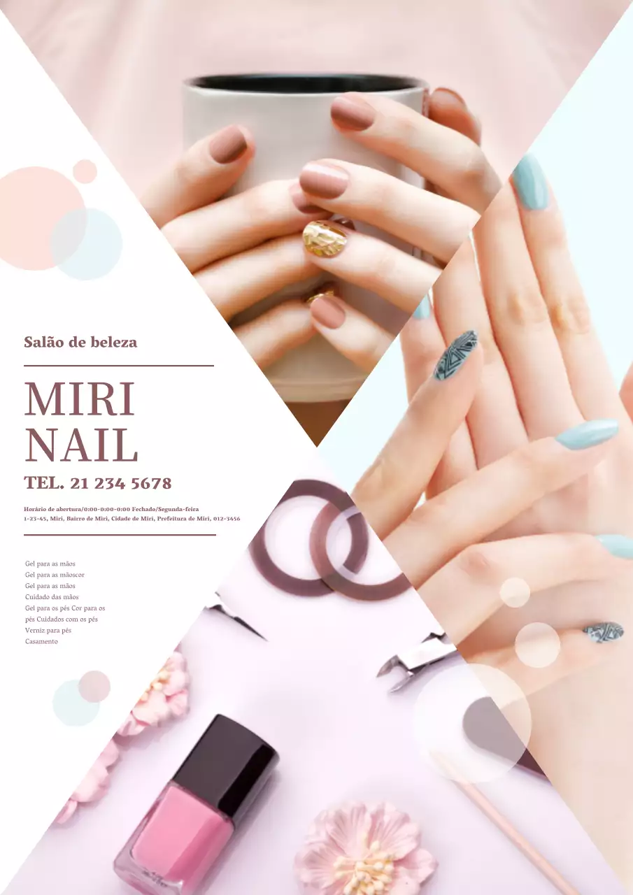 Anúncio bonito e elegante de um salão de unhas cor-de-rosa