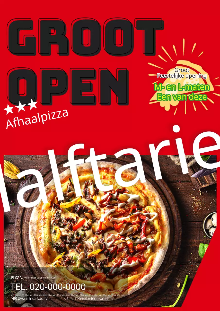 Eenvoudige en moderne reclame voor afhaalpizzeria in rood