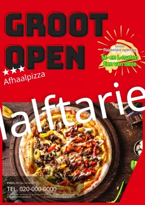 Eenvoudige en moderne reclame voor afhaalpizzeria in rood