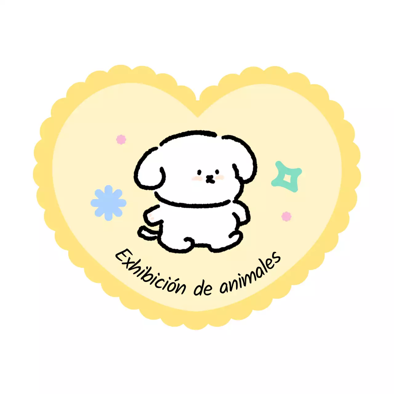 Simpáticos artículos de exposición con perros y gatos y garabatos en forma de corazón