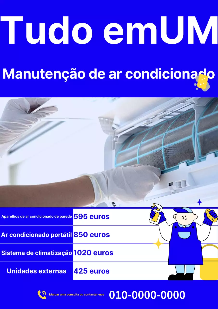 Anúncio simples de limpeza de ar condicionado em azul