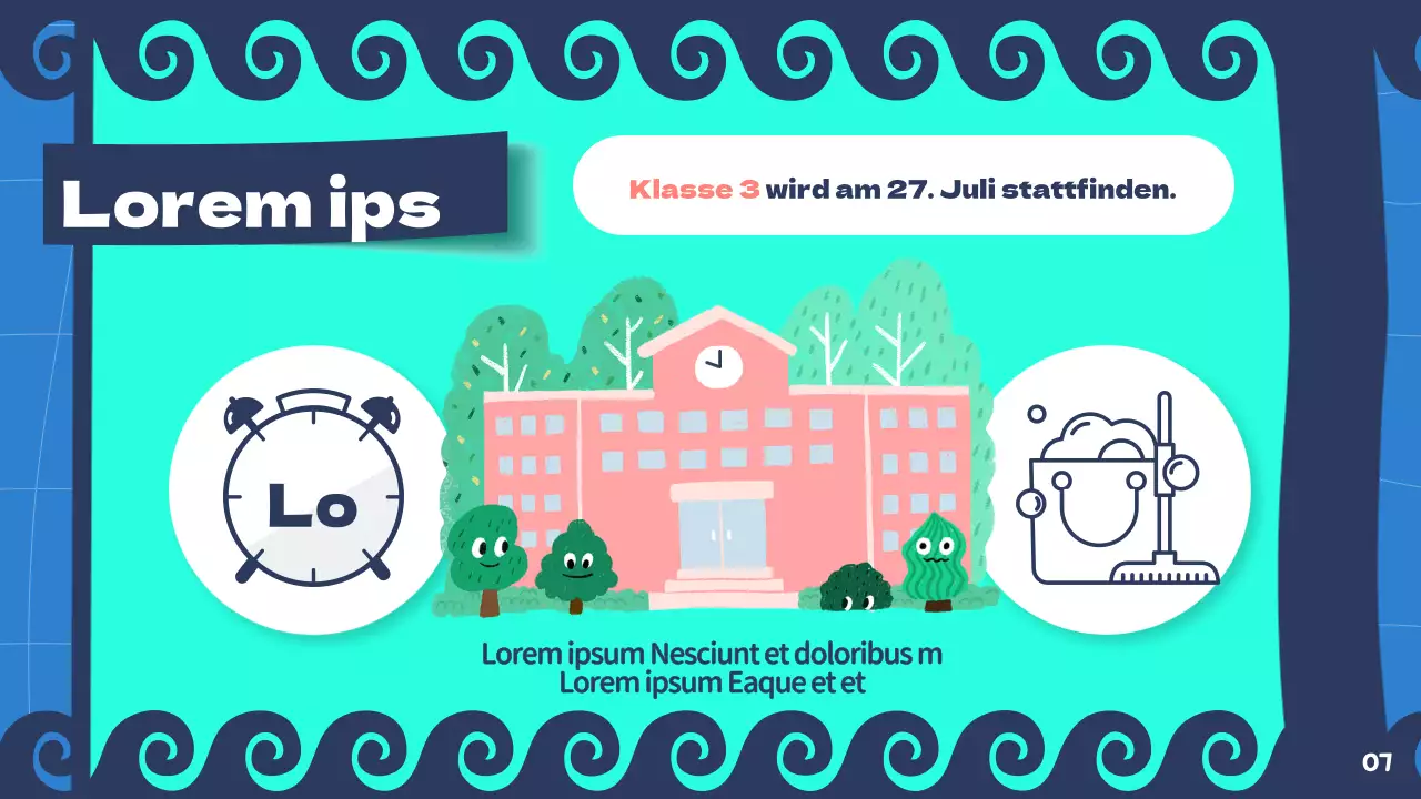 Sommerferien-Präsentation in Minze und Marineblau