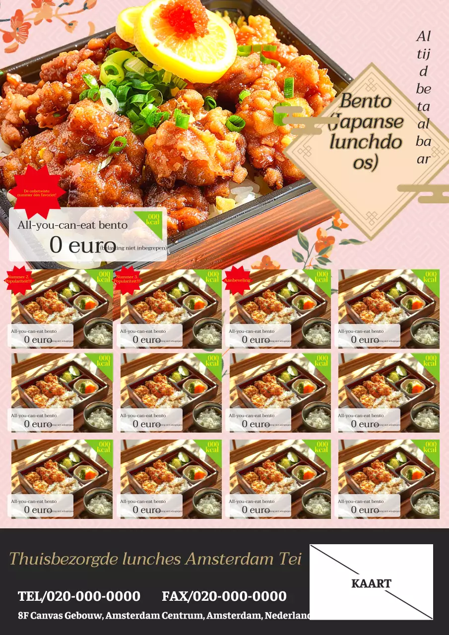 Schattige roze en groene basic lunchbox bezorgadvertentie