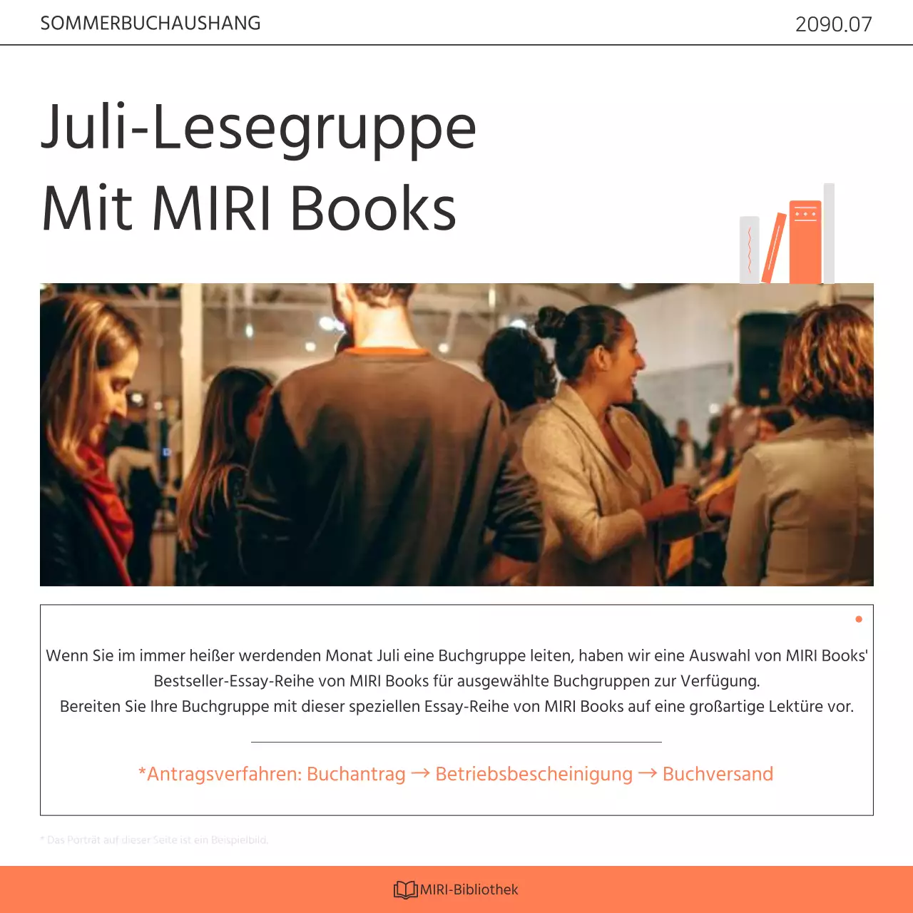 Förderung eines kitschigen orange-weißen Bibliotheksbuchklub-Programms