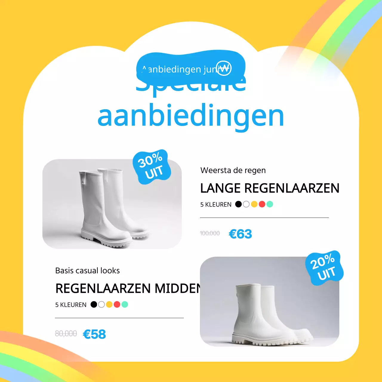 Mooie gele en lichtblauwe regenseizoenproducten promoten