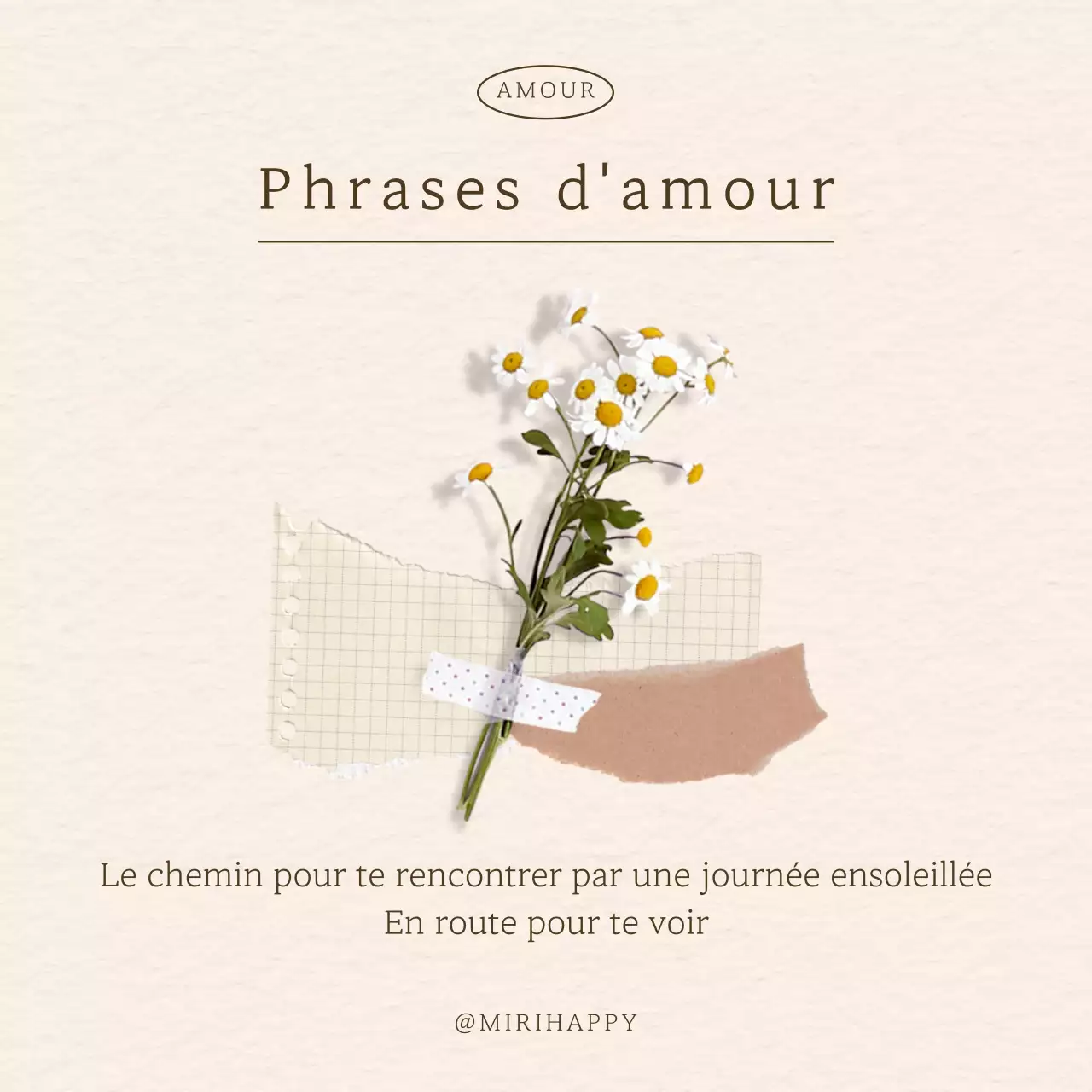 Sentiments d'amour basiques en beige et blanc post