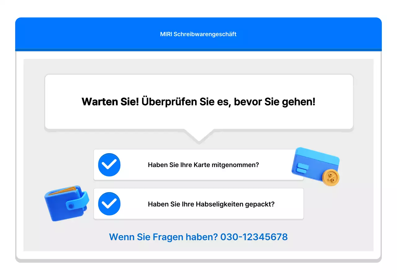 Eine einfache blaue und graue Schaufensteranzeige