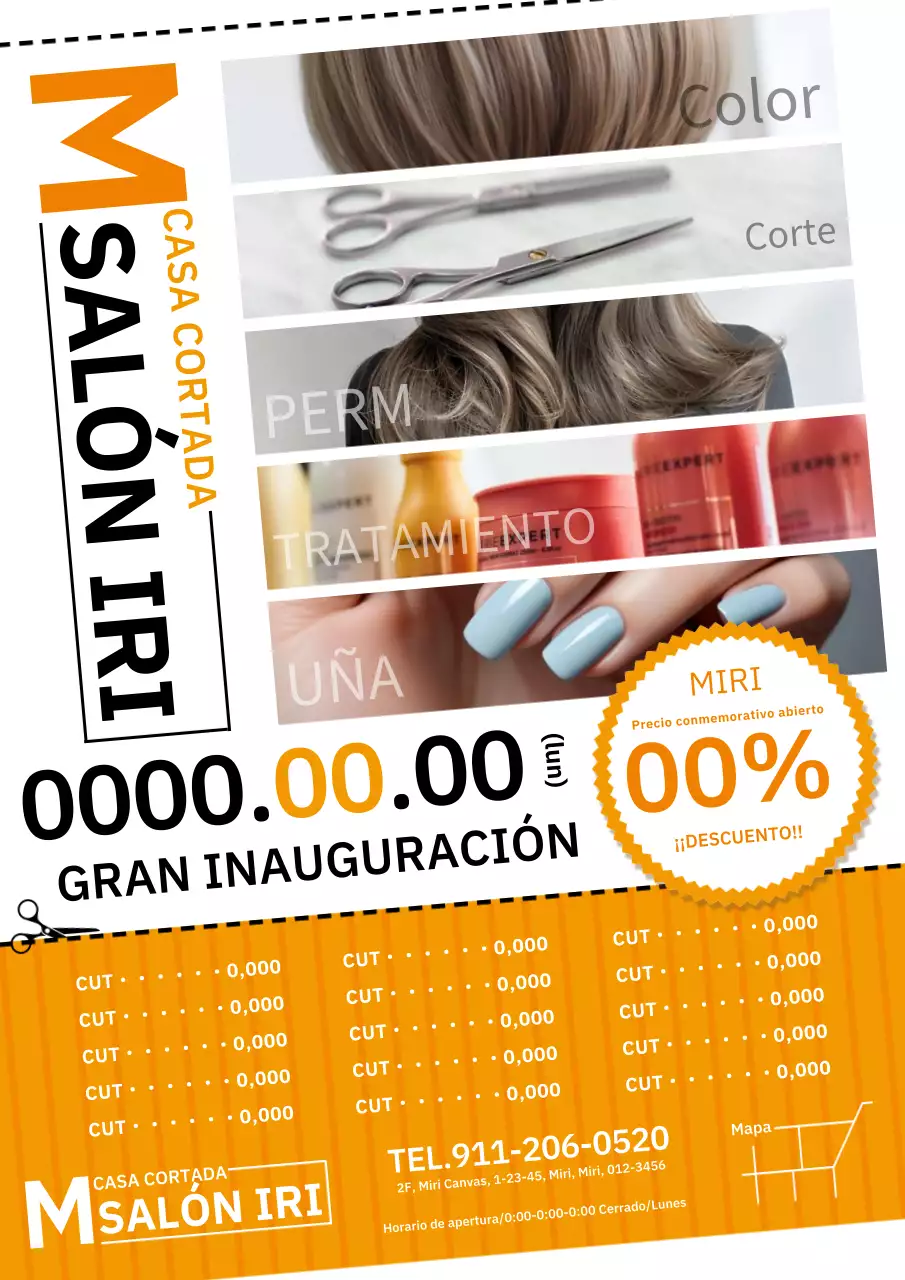 Anuncio geométrico moderno de salón de belleza en naranja y blanco