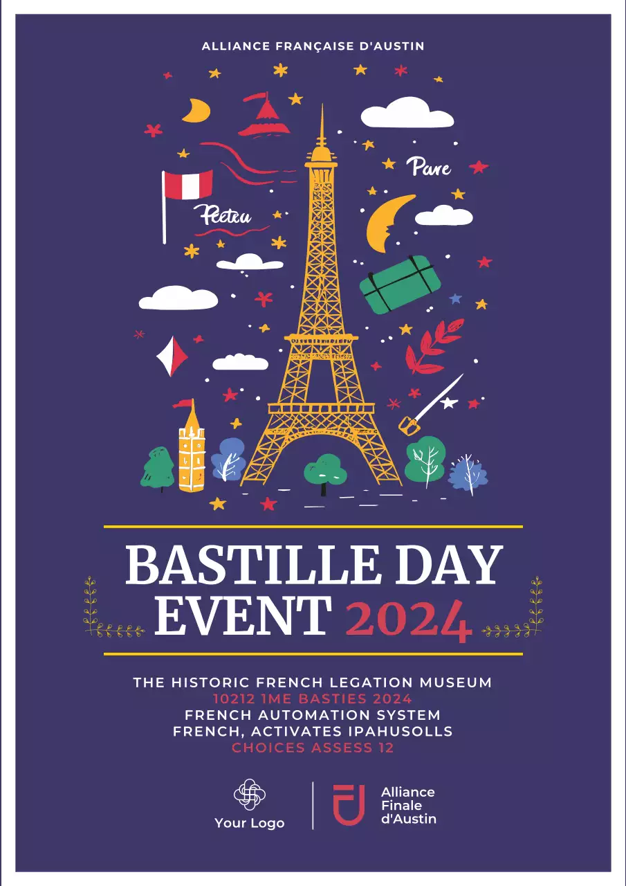 Purple Cultural Bastille Event Poster