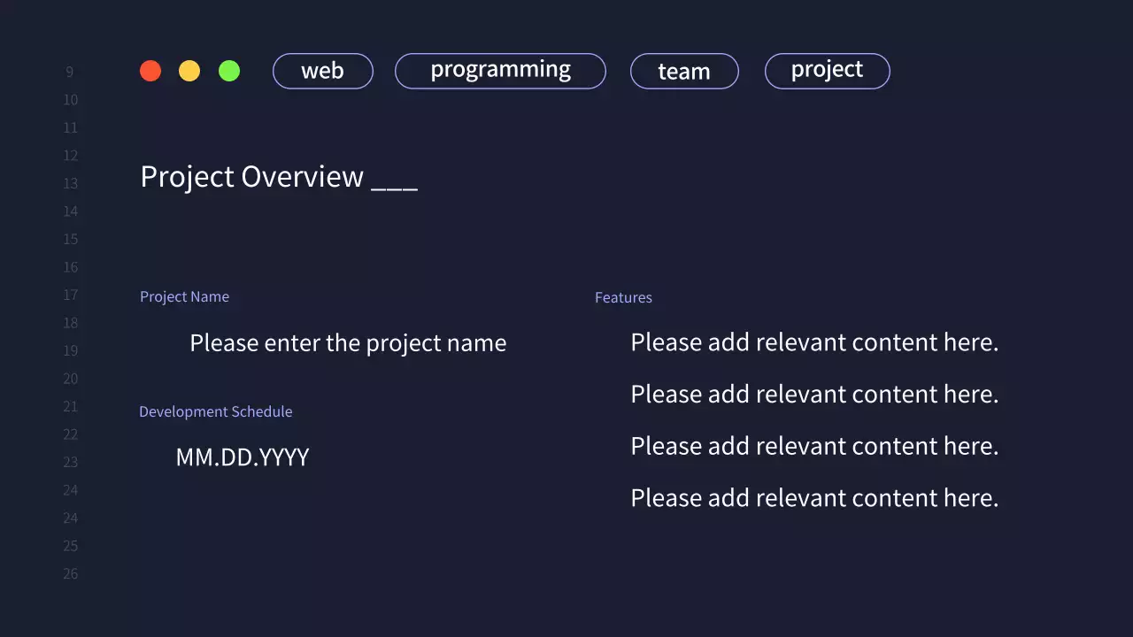 A simple development team project proposal in navy blue