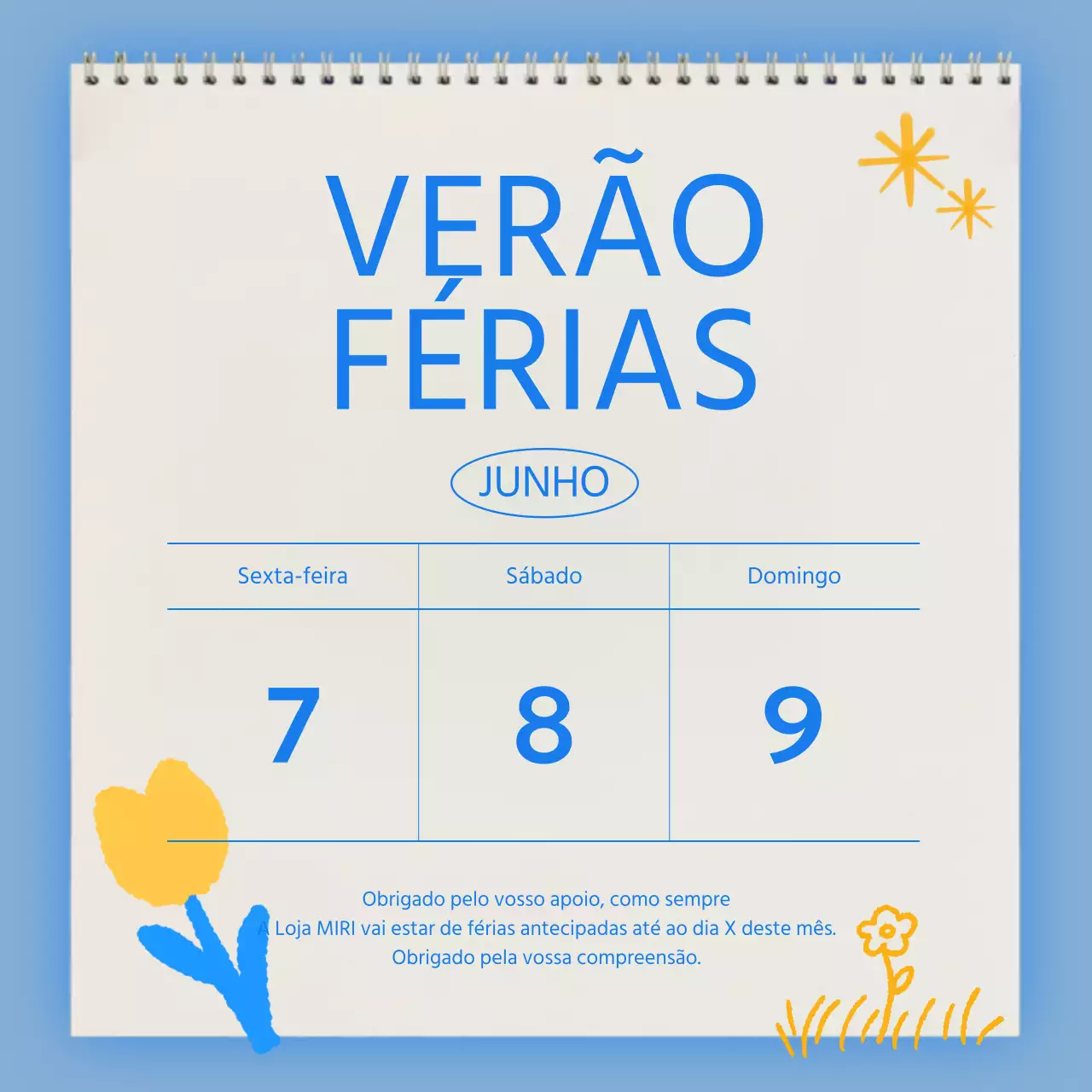 Anúncios de férias de verão em azul e azul claro da moda
